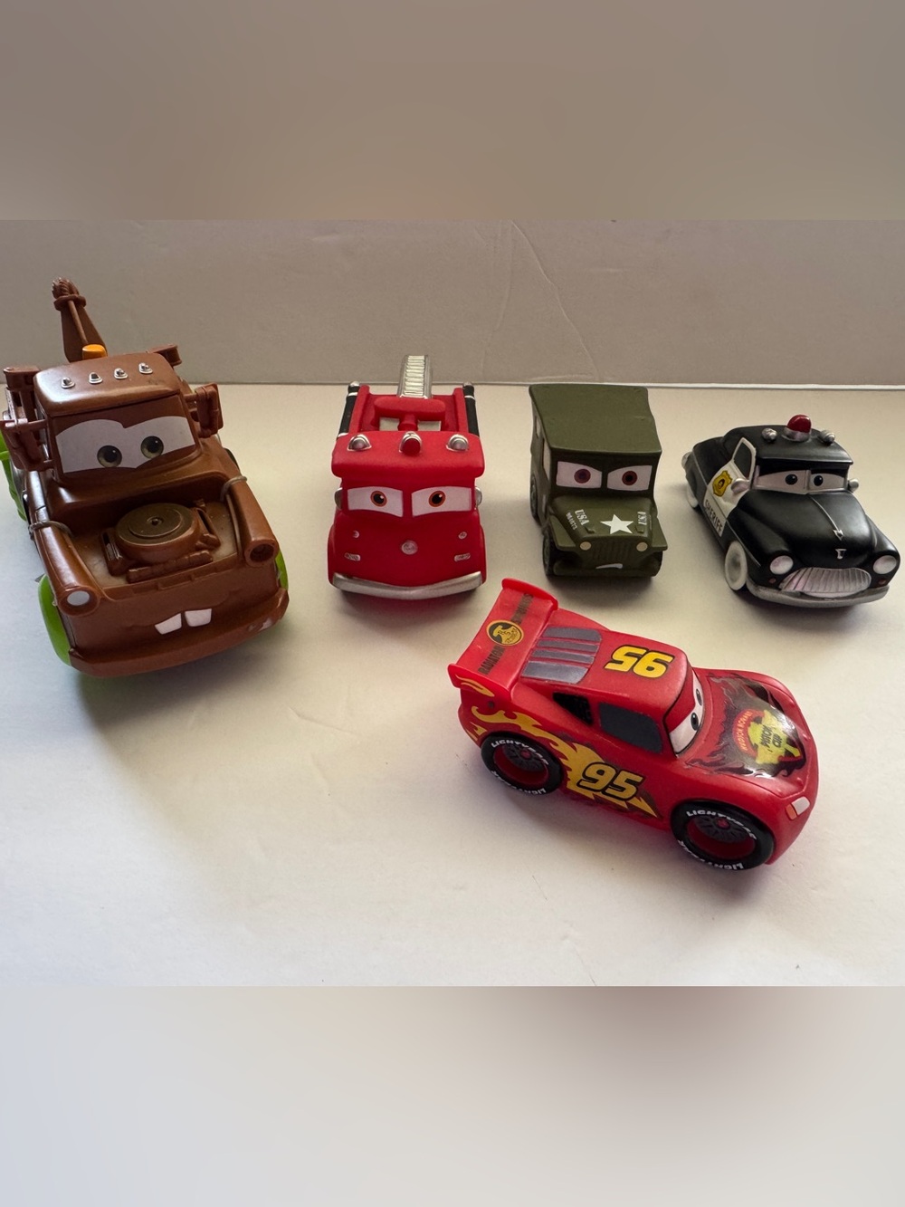 Disney Pixar Cars Toy Lot of 5 Lightning McQueen Mater Fire Truck Sarge Sheriff